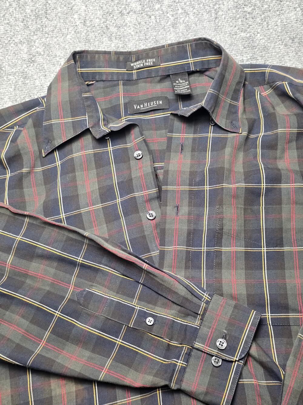 Van Heusen Plaid Shirt Mens L 16-16.5 Wrinkle Stain Free Long Sleeve